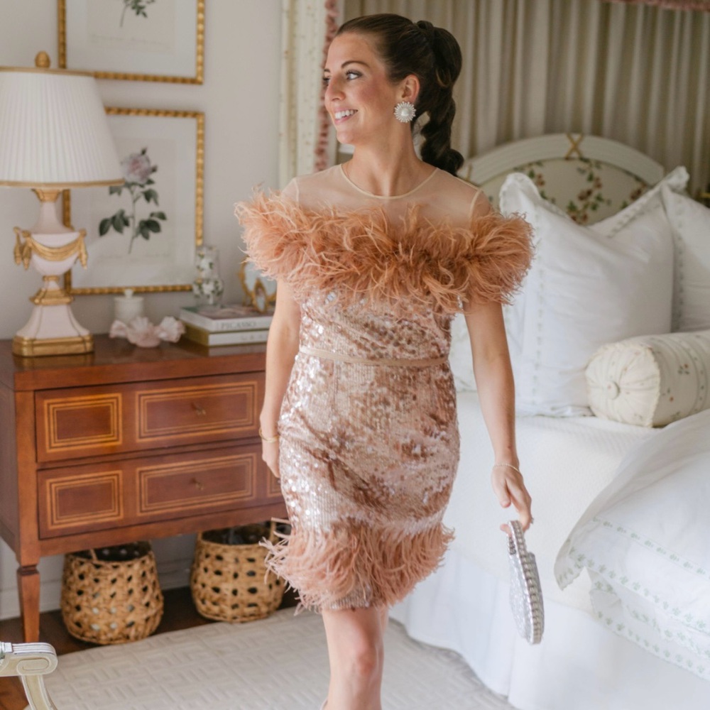 Feathered Sequin Dress Antonio Melani x Nicola Bathie